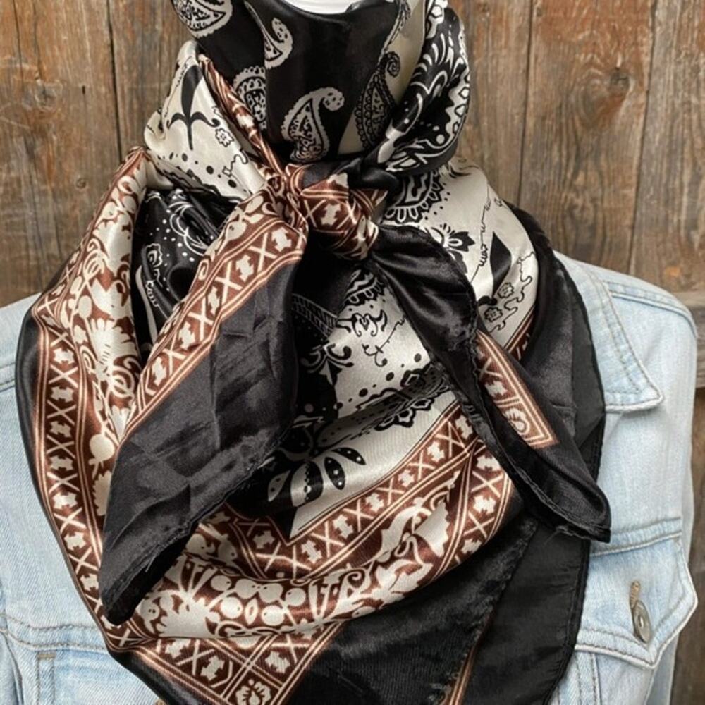 Paisley Printed Wild Rag Scarf Black Western Accent